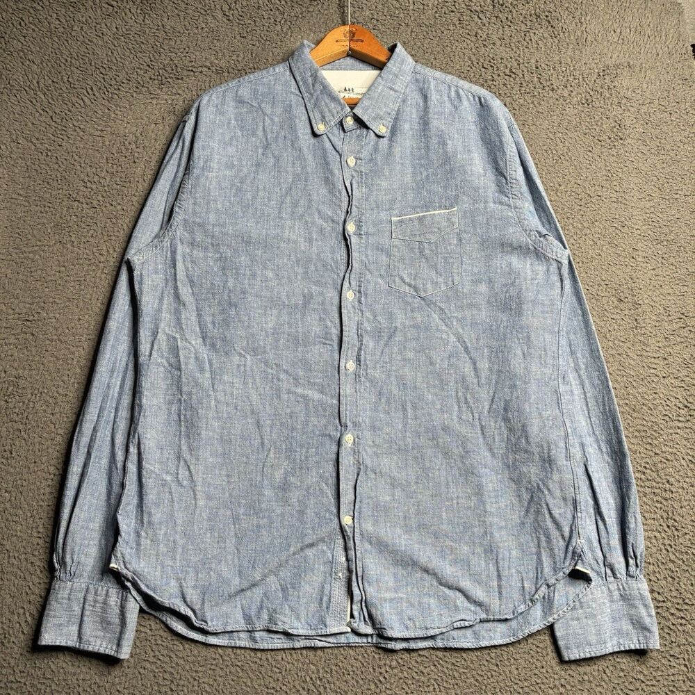 Officine Generale Men’s Chambray Shirt, Size XL 100% Cotton Selvedge